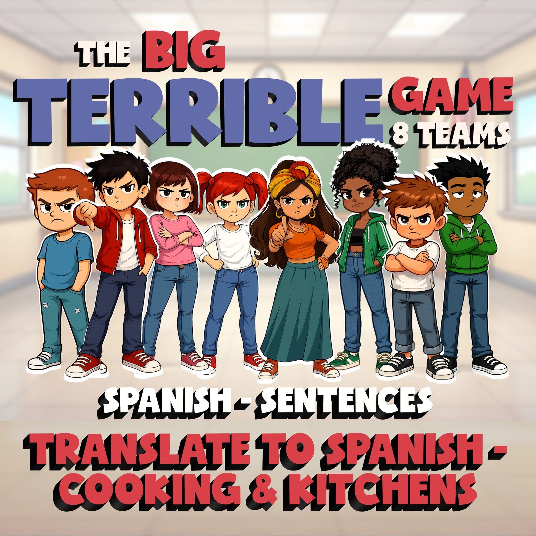 Translate to Spanish - Cooking & Kitchens BIG TERRIBLE GAME - Spanish Exercise