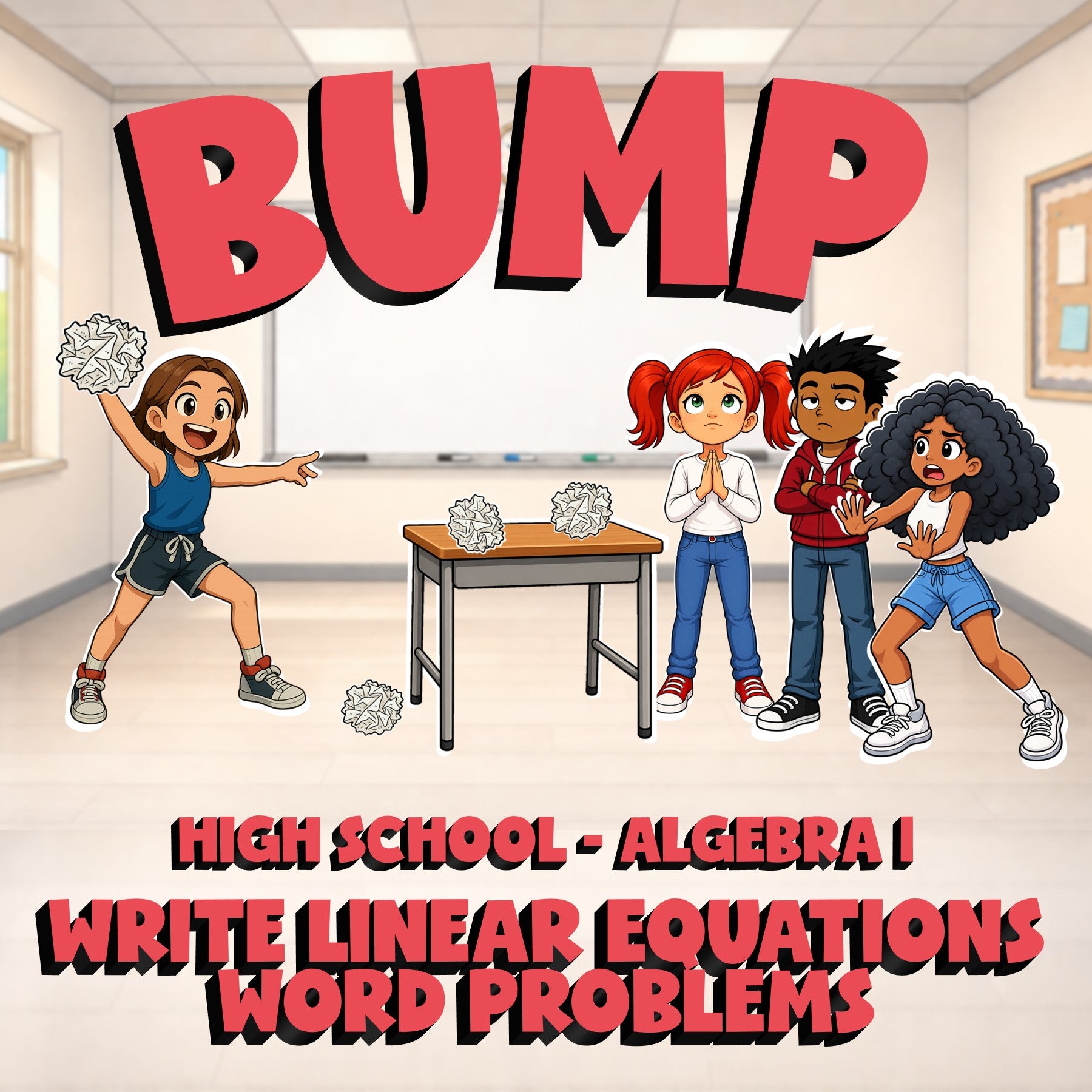 Write Linear Equations Word Problems BUMP Math Game - No Prep Algebra 1 Review