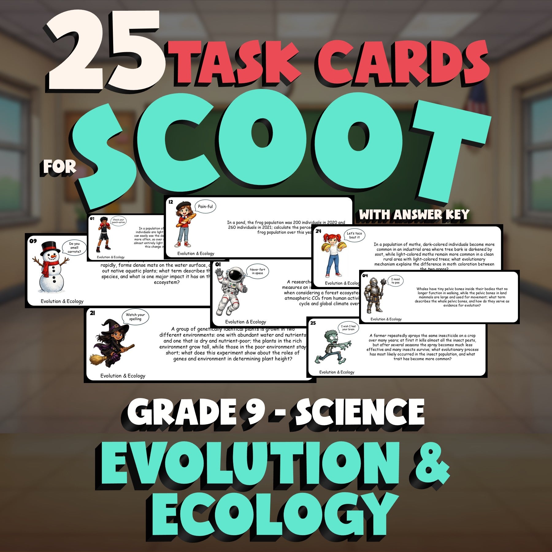 Evolution & Ecology SCOOT TASK CARDS Science Game - No Prep Grade 9 Review
