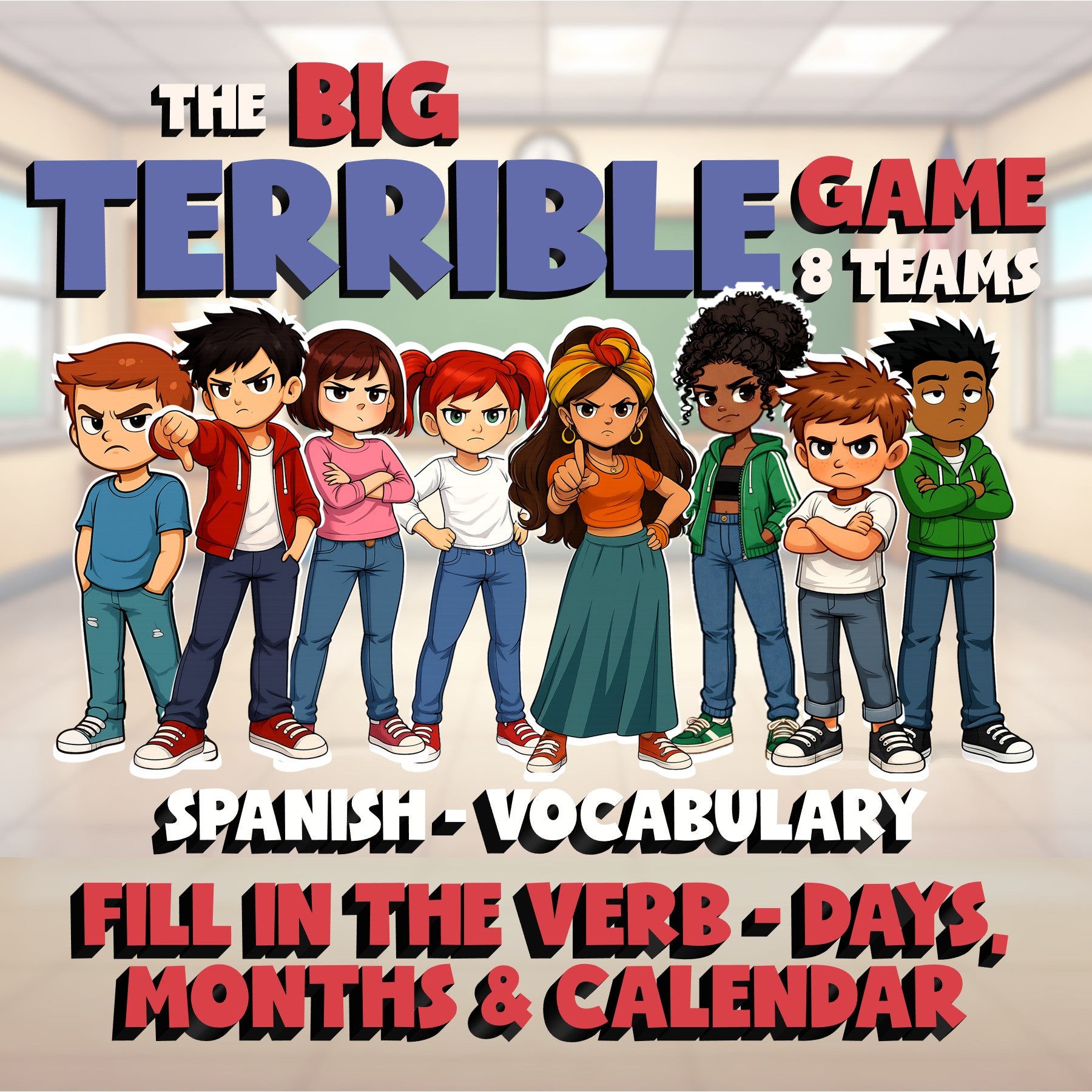 Fill In The Verb - Days, Months & Calendar BIG TERRIBLE GAME - Spanish Exercise