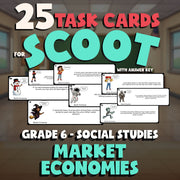 Market Economies SCOOT TASK CARDS Socials Game - No Prep Grade 6 Review Activity