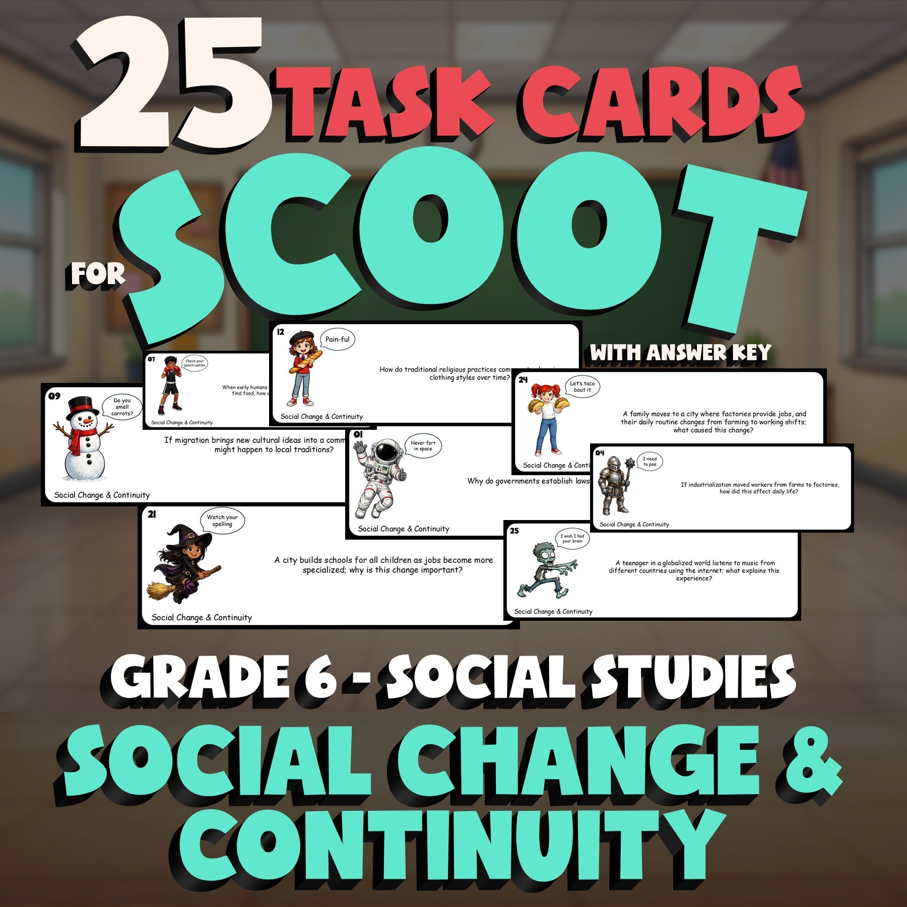 Social Change & Continuity SCOOT TASK CARDS Socials Game - No Prep Grade 6