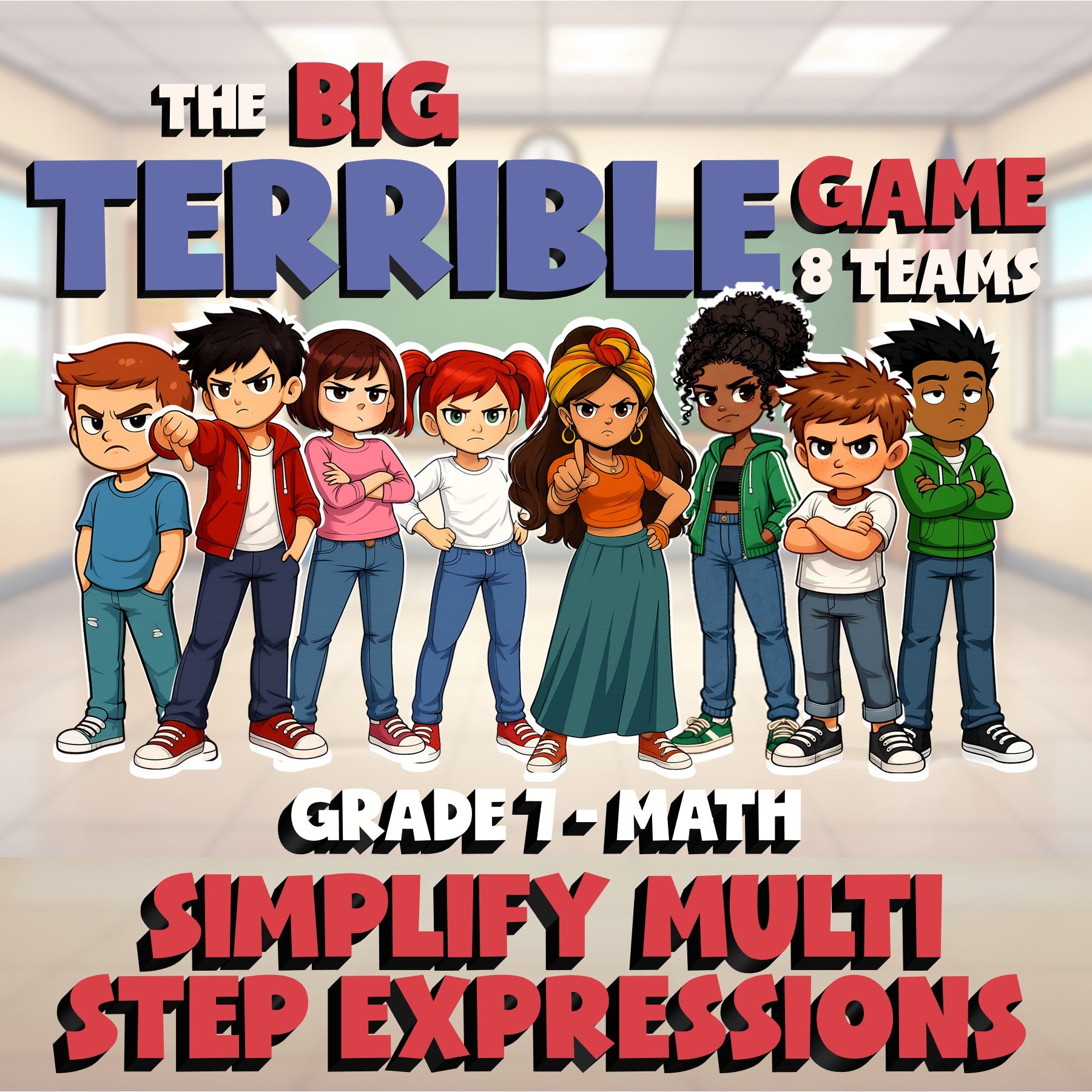 Simplify Multi Step Expressions BIG TERRIBLE GAME - No Prep Grade 7 Math Review