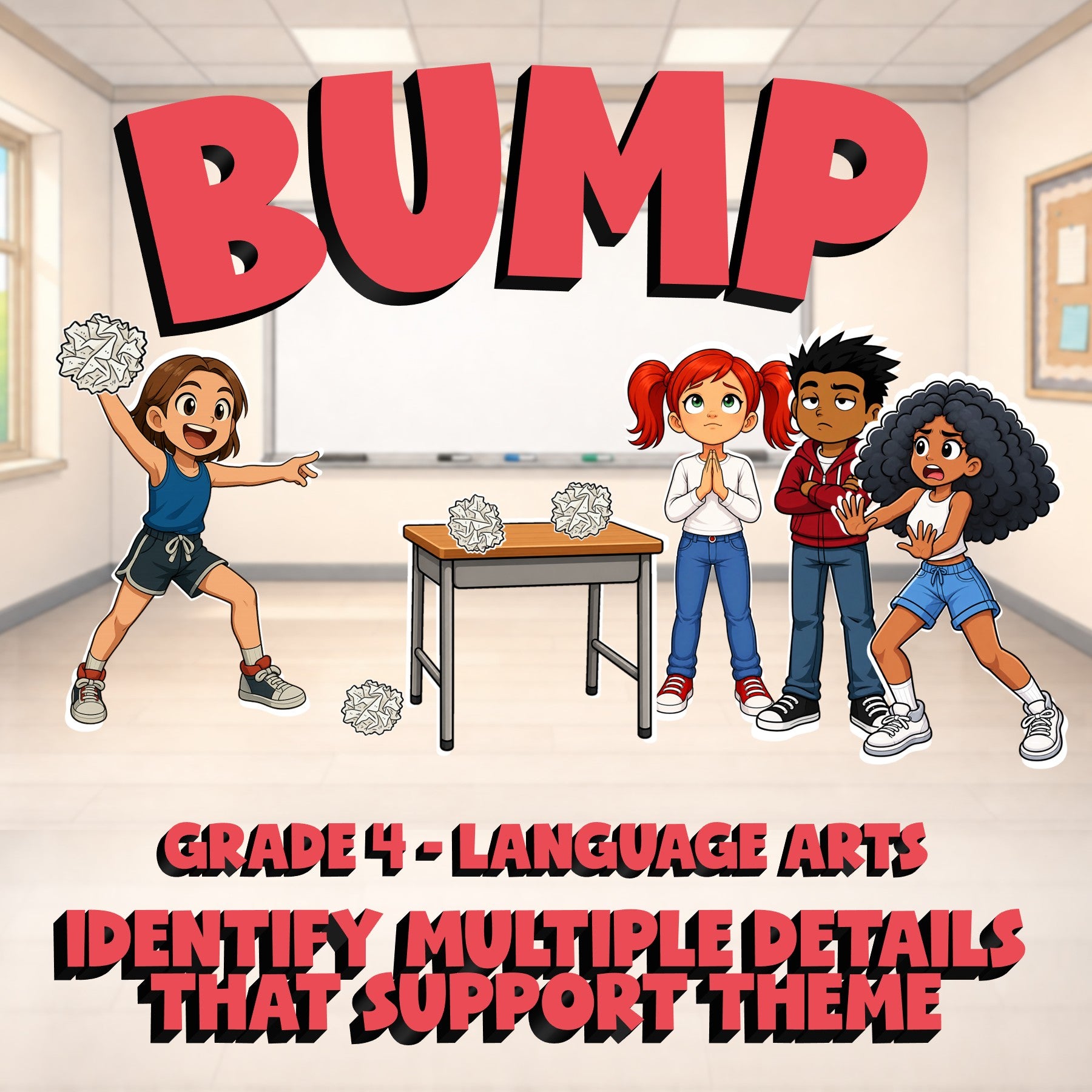 Identify Multiple Details That Support Theme BUMP ELA Game - No Prep Grade 4