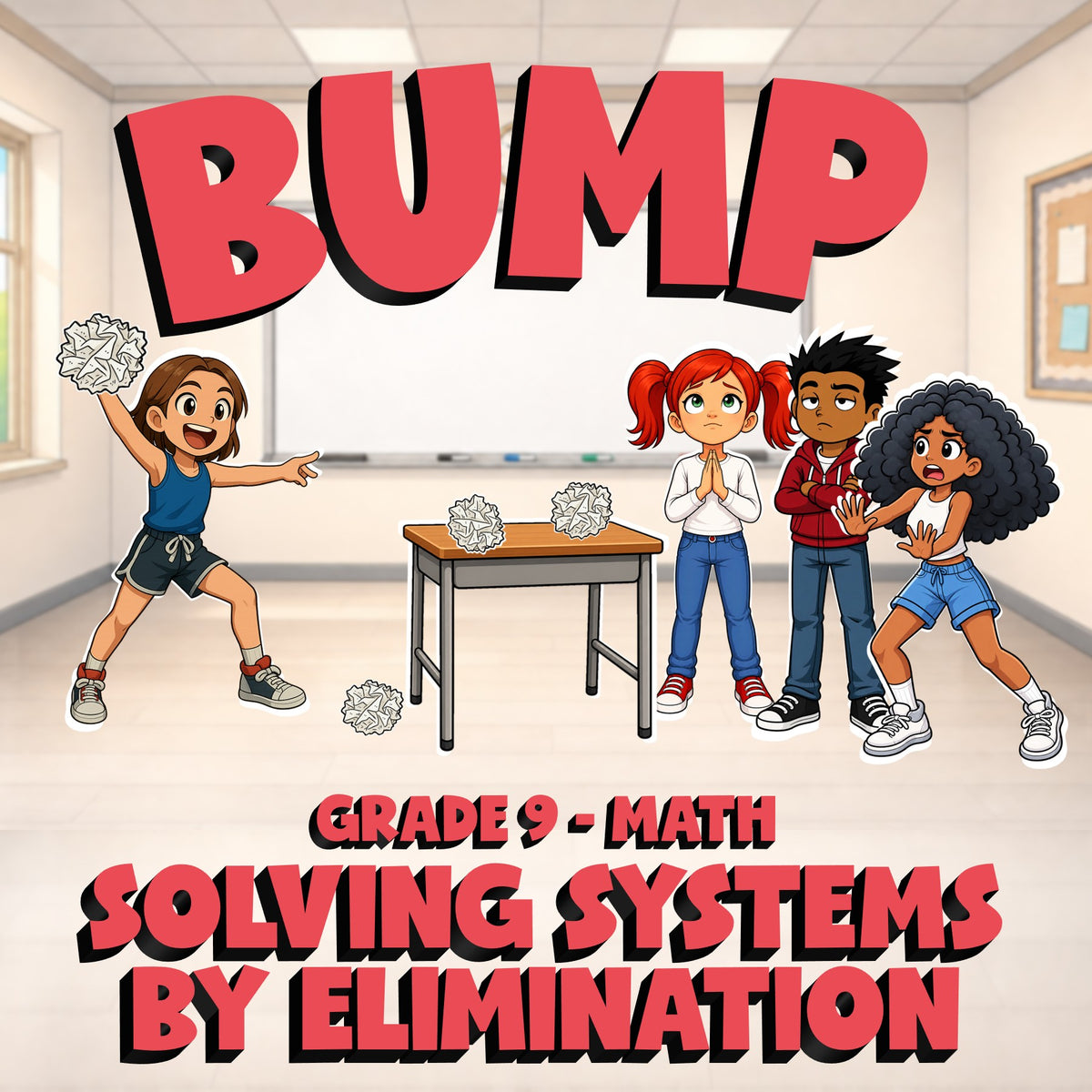 Solving Systems by Elimination BUMP Math Game - No Prep Grade 9 Review Activity