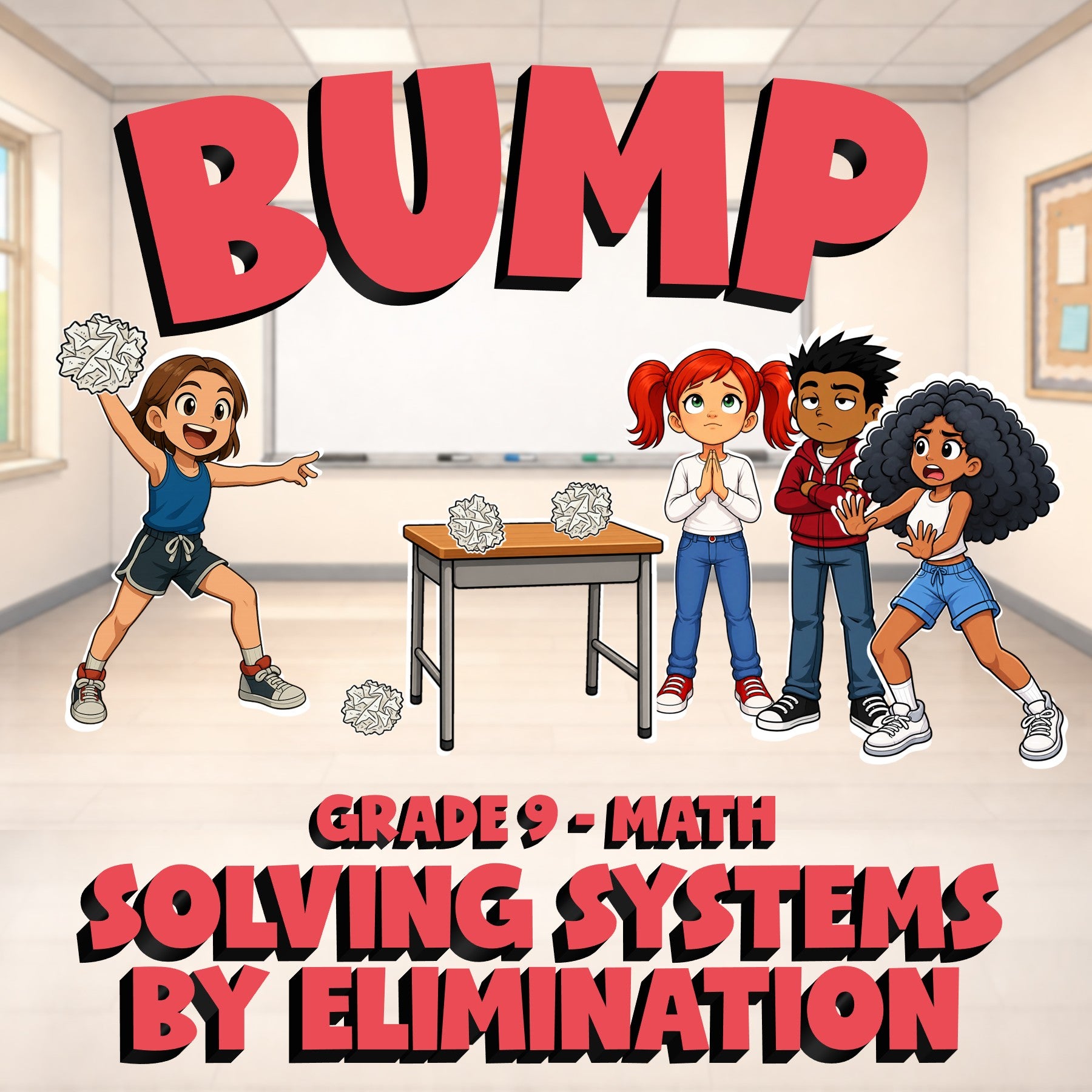 Solving Systems by Elimination BUMP Math Game - No Prep Grade 9 Review Activity