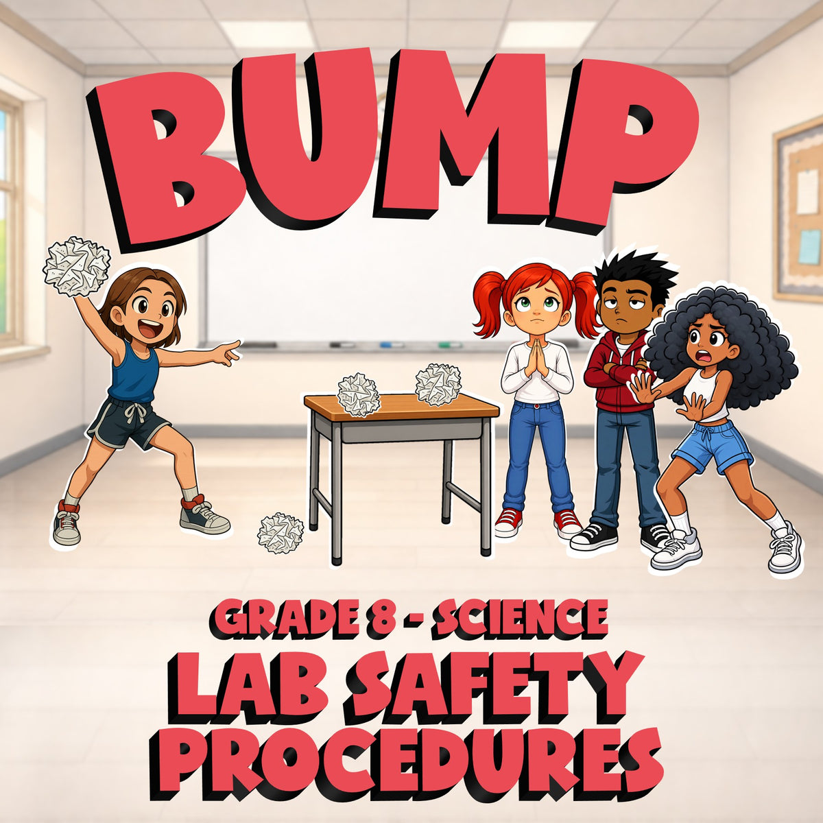 Lab Safety Procedures BUMP Science Game - No Prep Grade 8 Review Activity