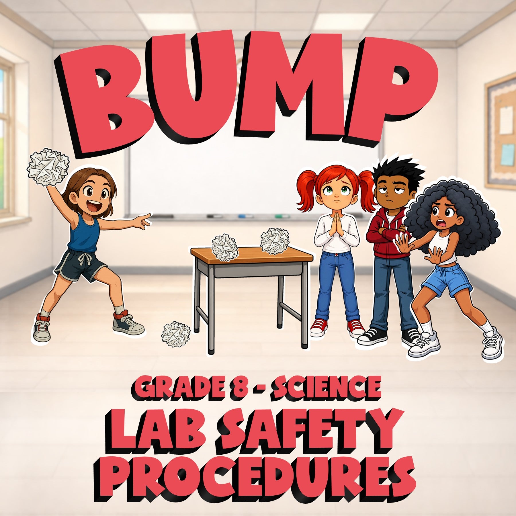 Lab Safety Procedures BUMP Science Game - No Prep Grade 8 Review Activity