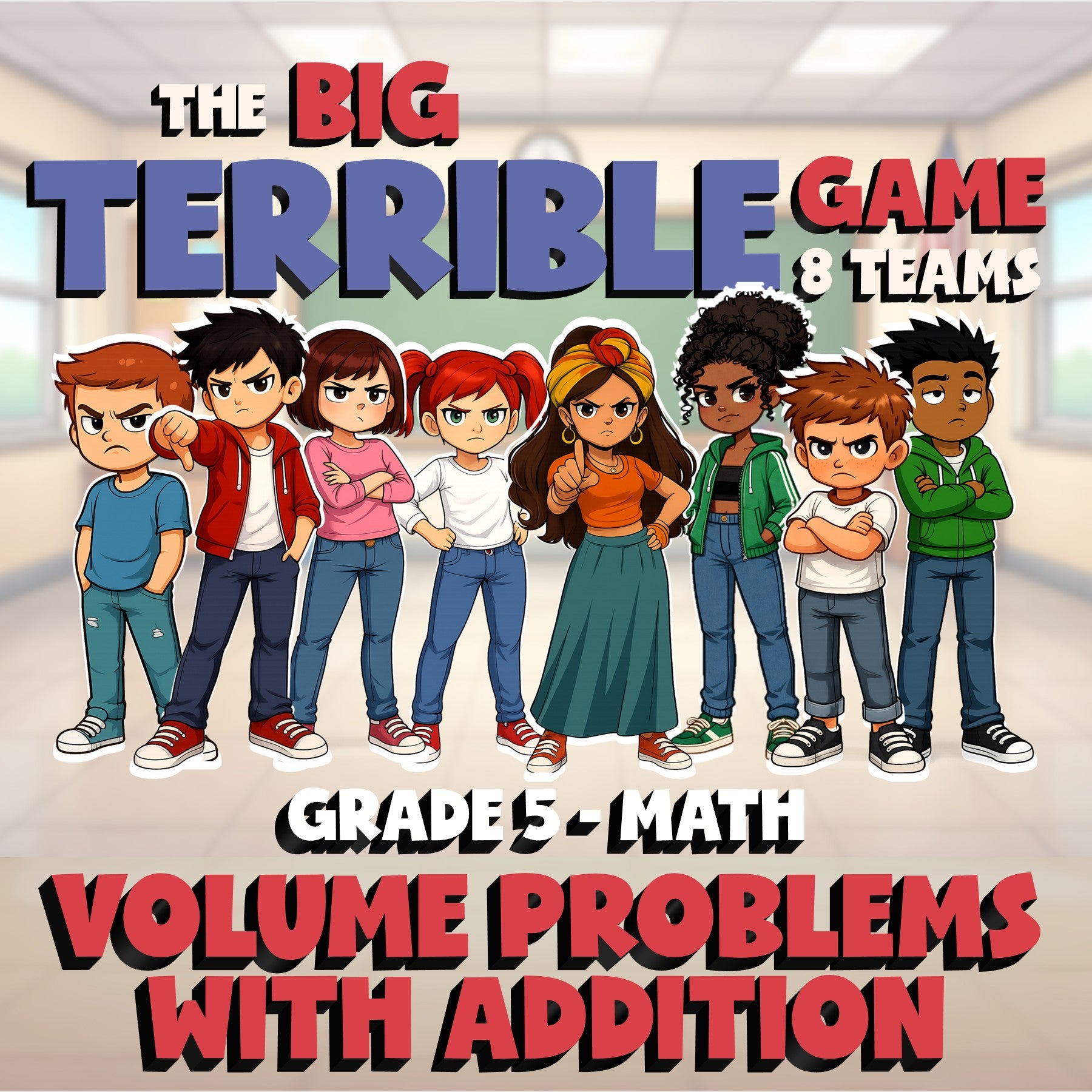 Volume Problems with Addition BIG TERRIBLE GAME - No Prep Grade 5 Math Review
