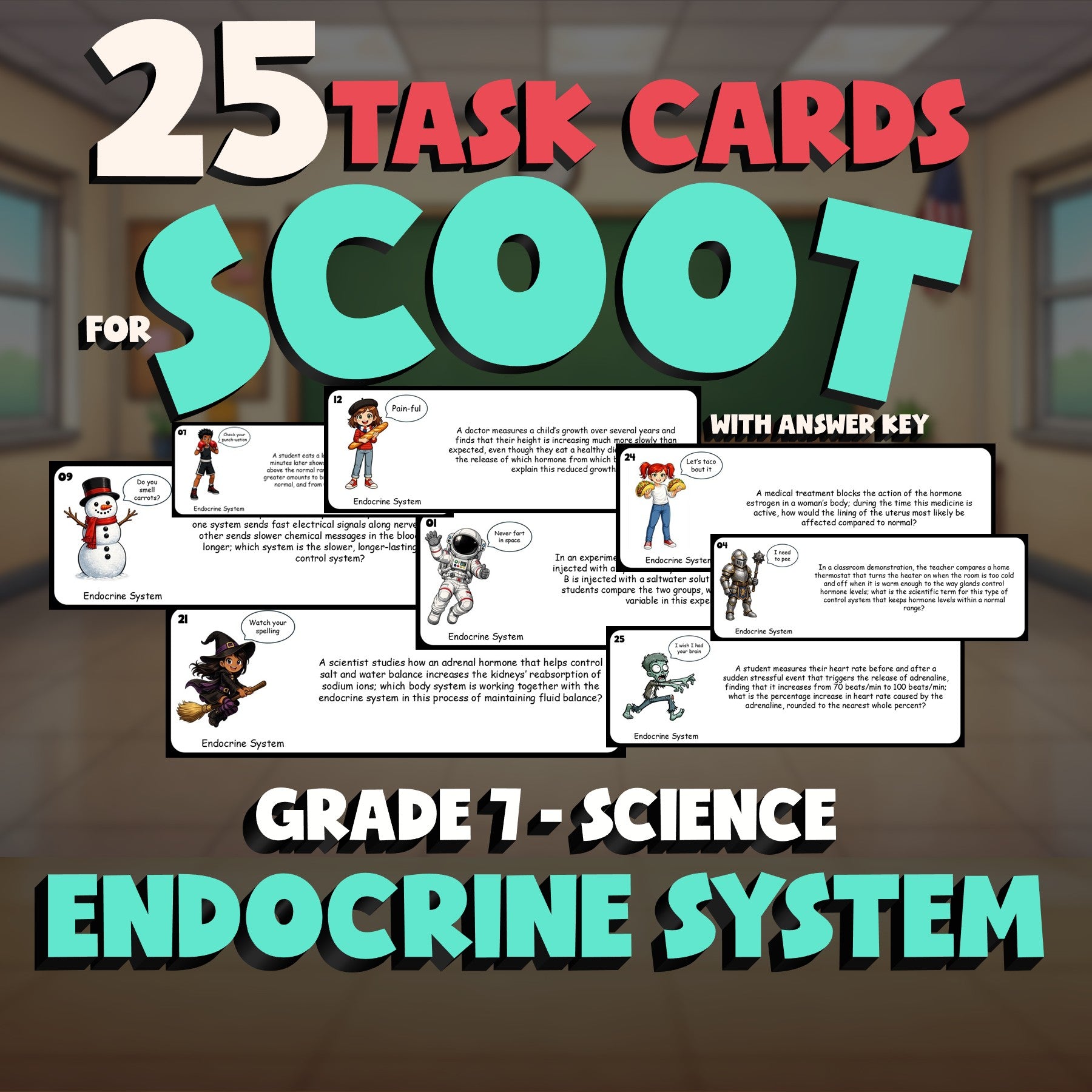 Endocrine System SCOOT TASK CARDS Science Game - No Prep Grade 7 Review Activity