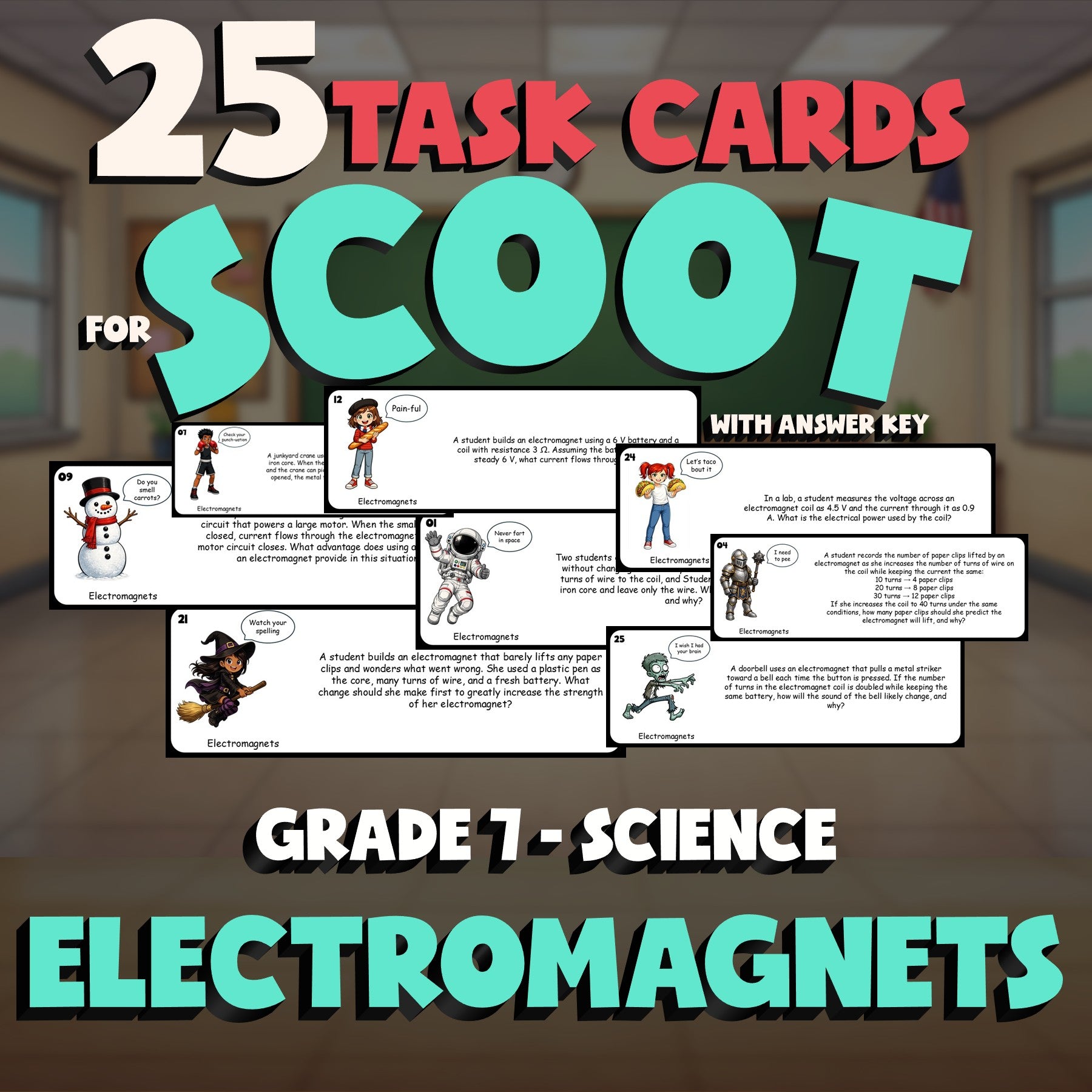 Electromagnets SCOOT TASK CARDS Science Game - No Prep Grade 7 Review Activity