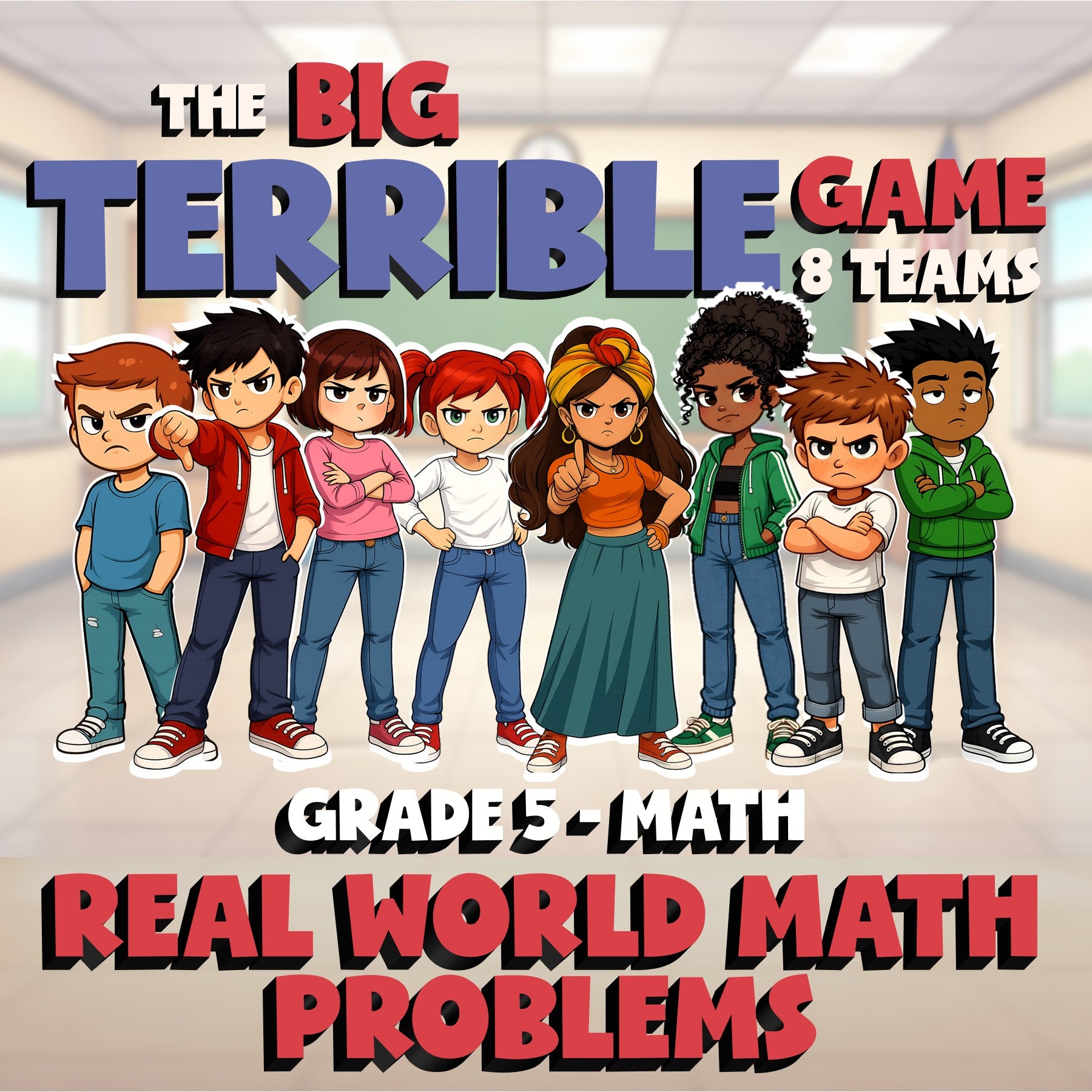 Real World Math Problems BIG TERRIBLE GAME - No Prep Grade 5 Math Review