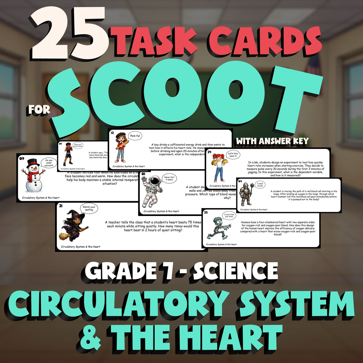 Circulatory System & the Heart SCOOT TASK CARDS Science Game - No Prep Grade 7