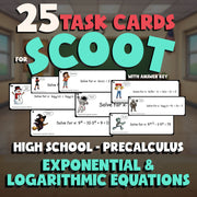 Exponential & Logarithmic Equations SCOOT TASK CARDS Math Game - PreCalculus