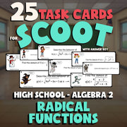 Radical Functions SCOOT TASK CARDS Math Game - No Prep Algebra 2 Review Activity