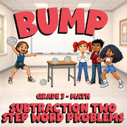 Subtraction Two Step Word Problems BUMP Math Game - No Prep Grade 3 Review