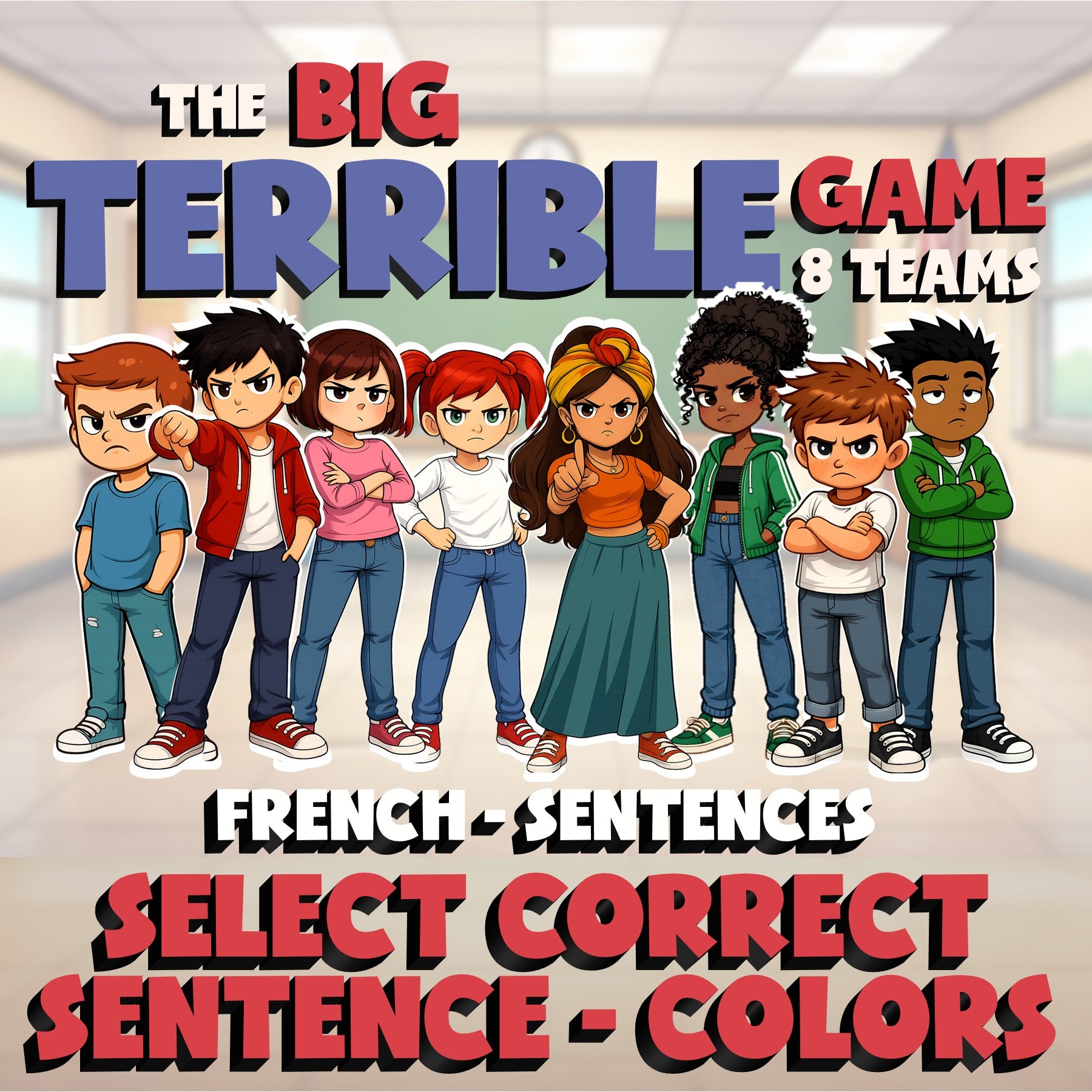 Select Correct Sentence - Colors BIG TERRIBLE GAME - No Prep French Exercise