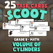 Volume of Cylinders SCOOT TASK CARDS Math Game - No Prep Grade 8 Review Activity