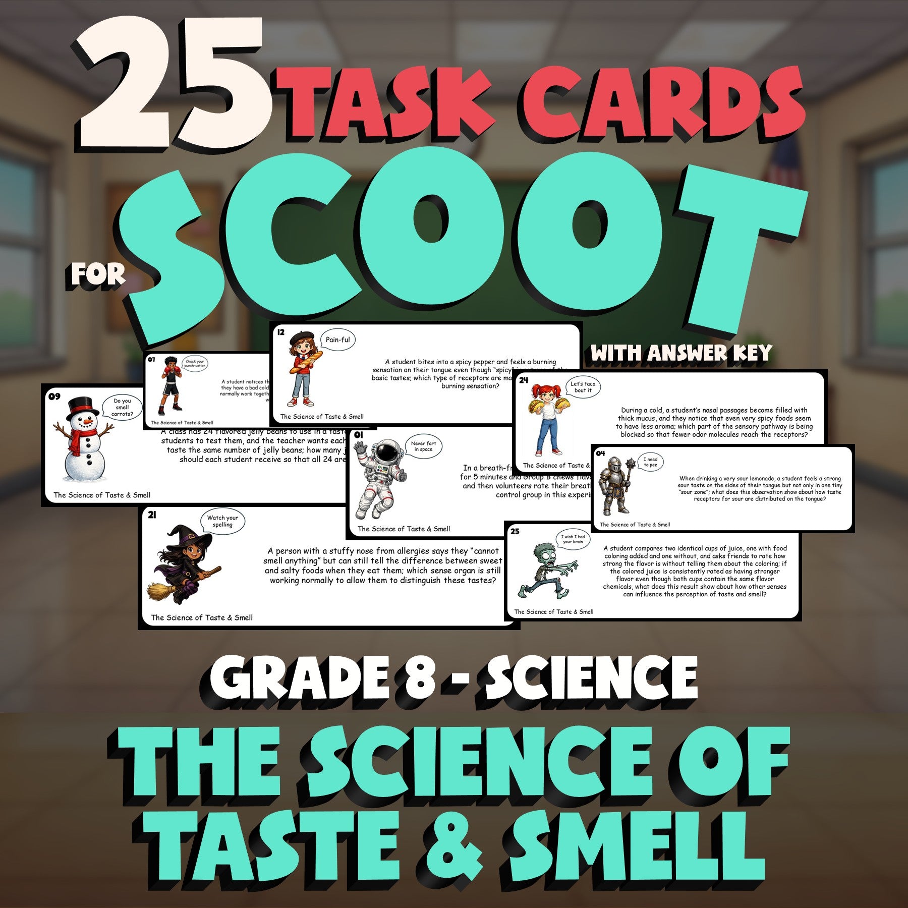 The Science of Taste & Smell SCOOT TASK CARDS Science Game - No Prep Grade 8