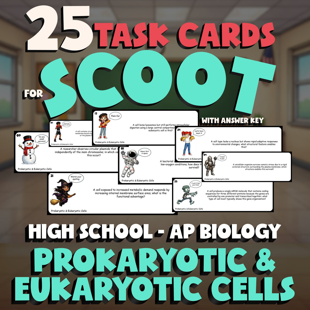 Prokaryotic & Eukaryotic Cells SCOOT TASK CARDS Science Game - AP Biology