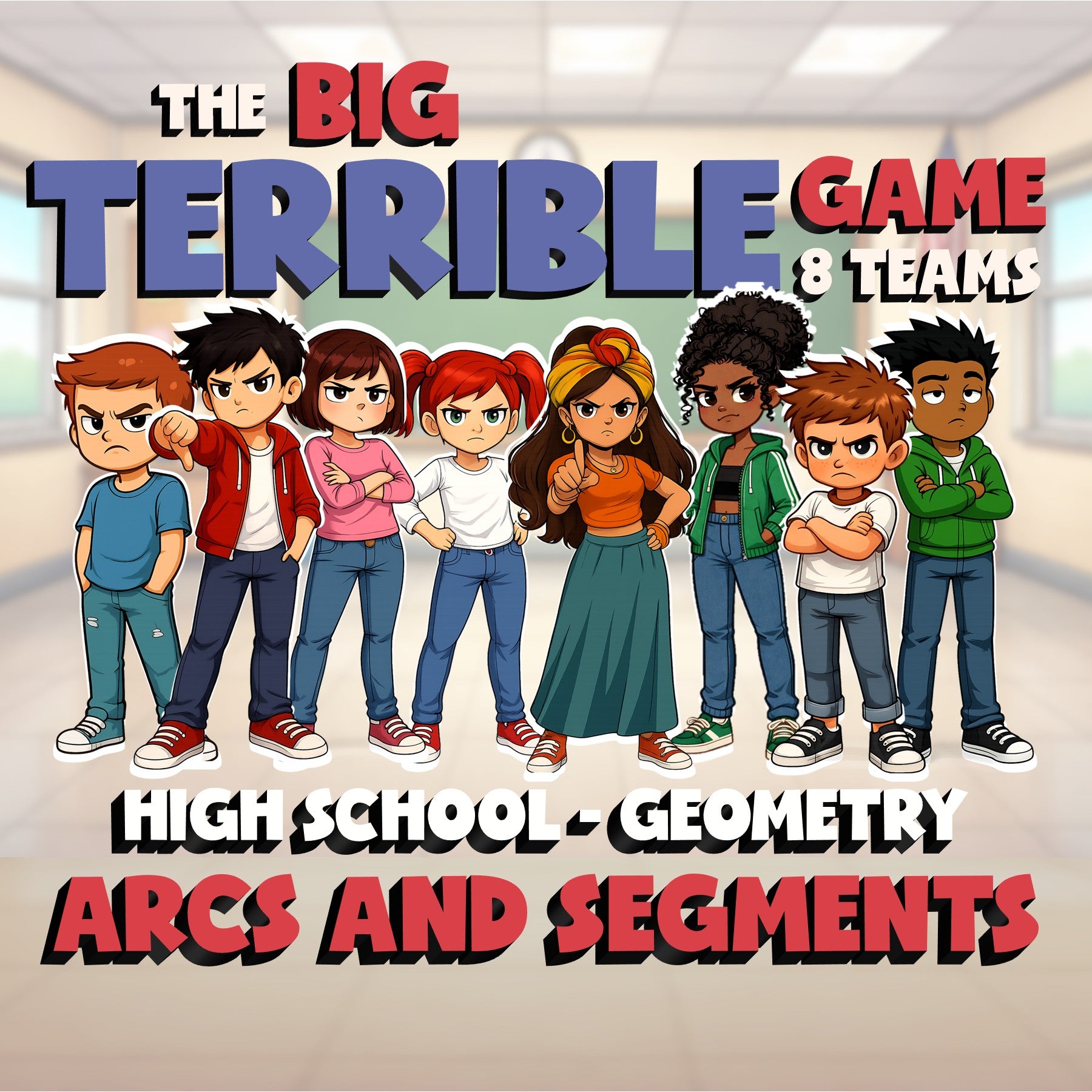 Arcs and Segments BIG TERRIBLE GAME - No Prep Geometry Math Review Activity