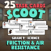 Friction & Air Resistance SCOOT TASK CARDS Science Game - No Prep Grade 9 Review