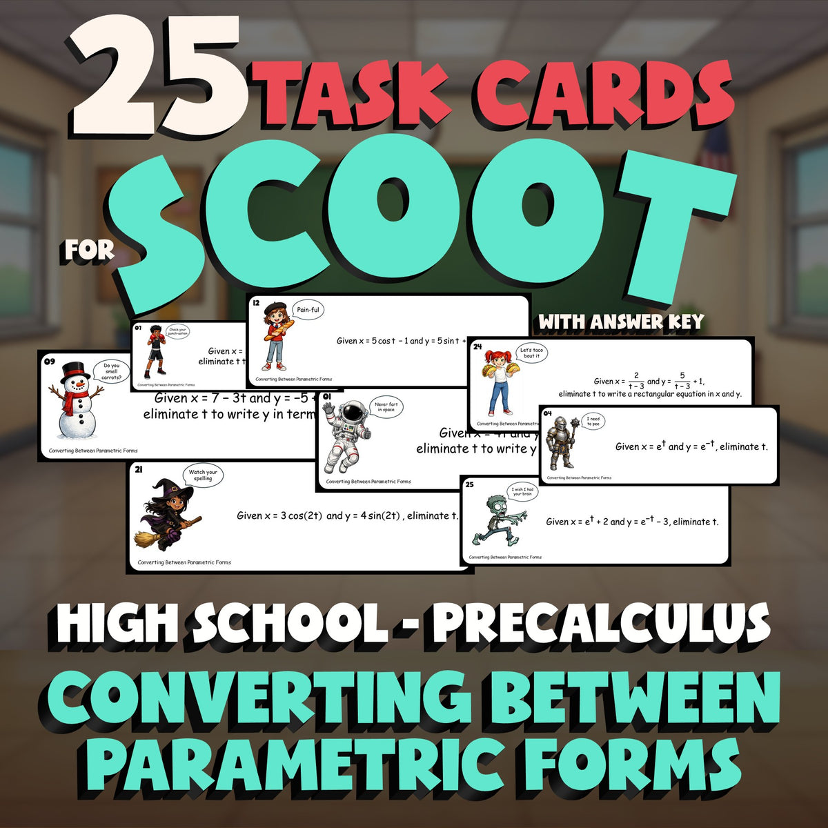 Converting Between Parametric Forms SCOOT TASK CARDS Math Game - PreCalculus