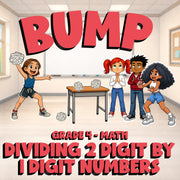 Dividing 2 Digit by 1 Digit Numbers BUMP Math Game - No Prep Grade 4 Review