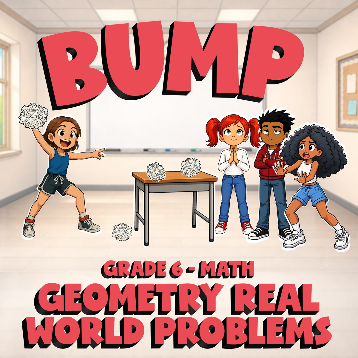Geometry Real World Problems BUMP Math Game - No Prep Grade 6 Review Activity