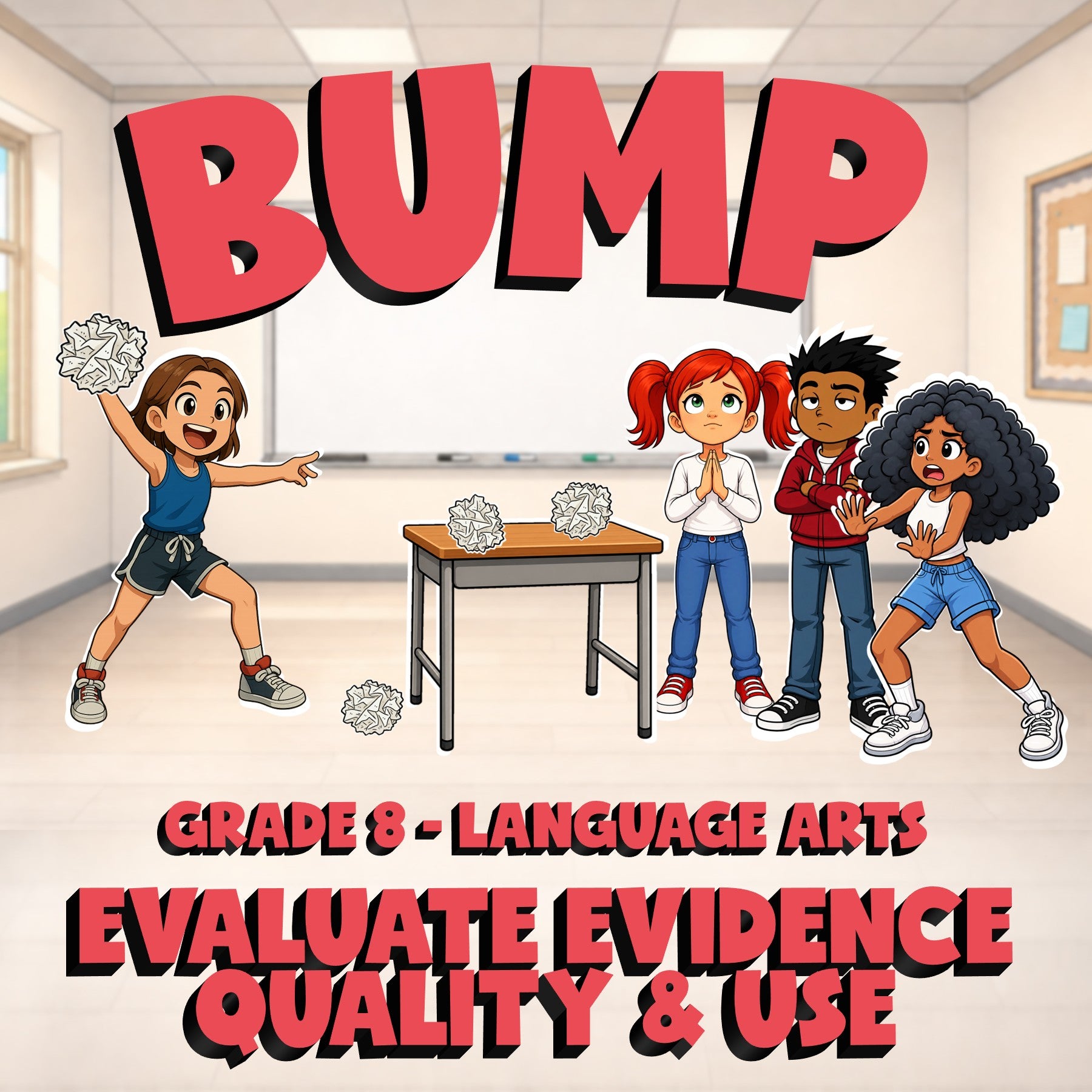 Evaluate Evidence Quality & Use BUMP ELA Game - No Prep Grade 8 Review Activity