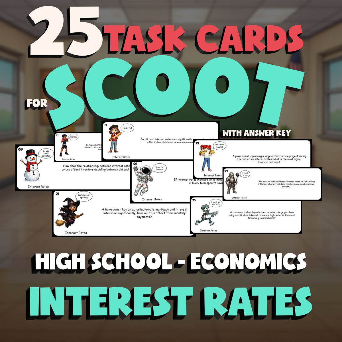 Interest Rates SCOOT TASK CARDS Economics Game - No Prep Review Activity