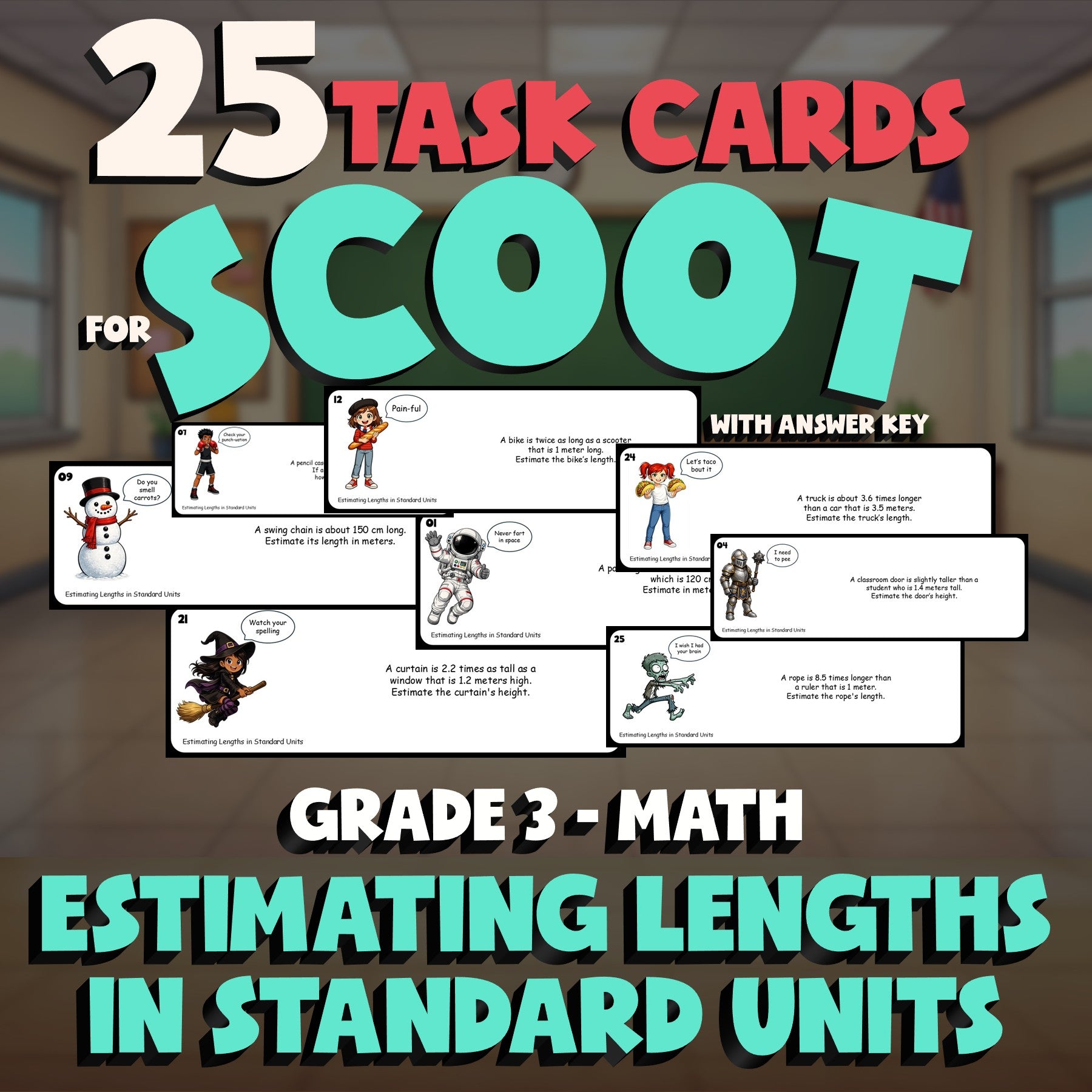 Estimating Lengths in Standard Units SCOOT TASK CARDS Math Game - Grade 3