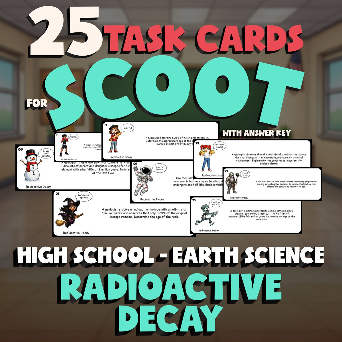 Radioactive Decay SCOOT TASK CARDS Game - No Prep Earth Science Review Activity