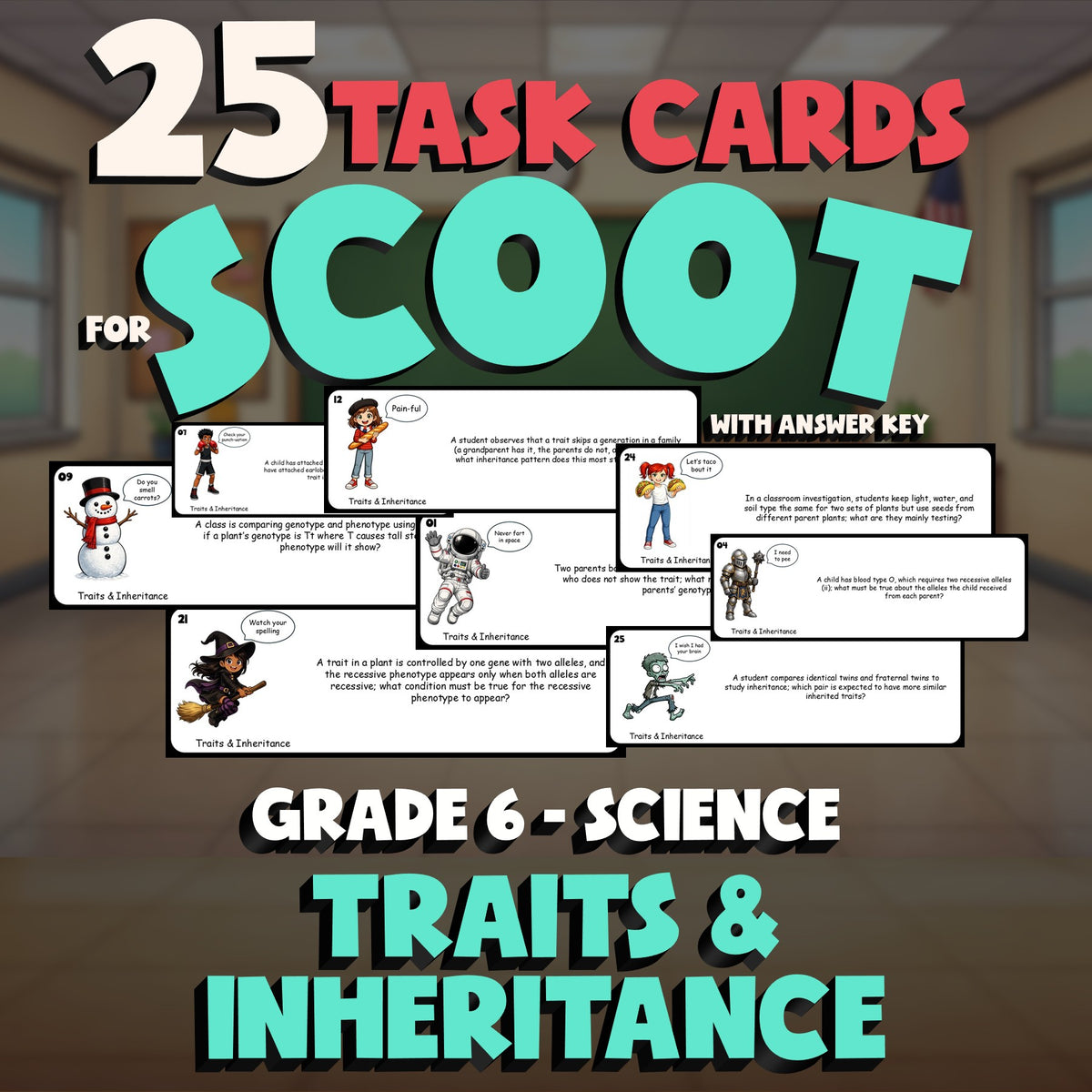 Traits & Inheritance SCOOT TASK CARDS Science Game - No Prep Grade 6 Review