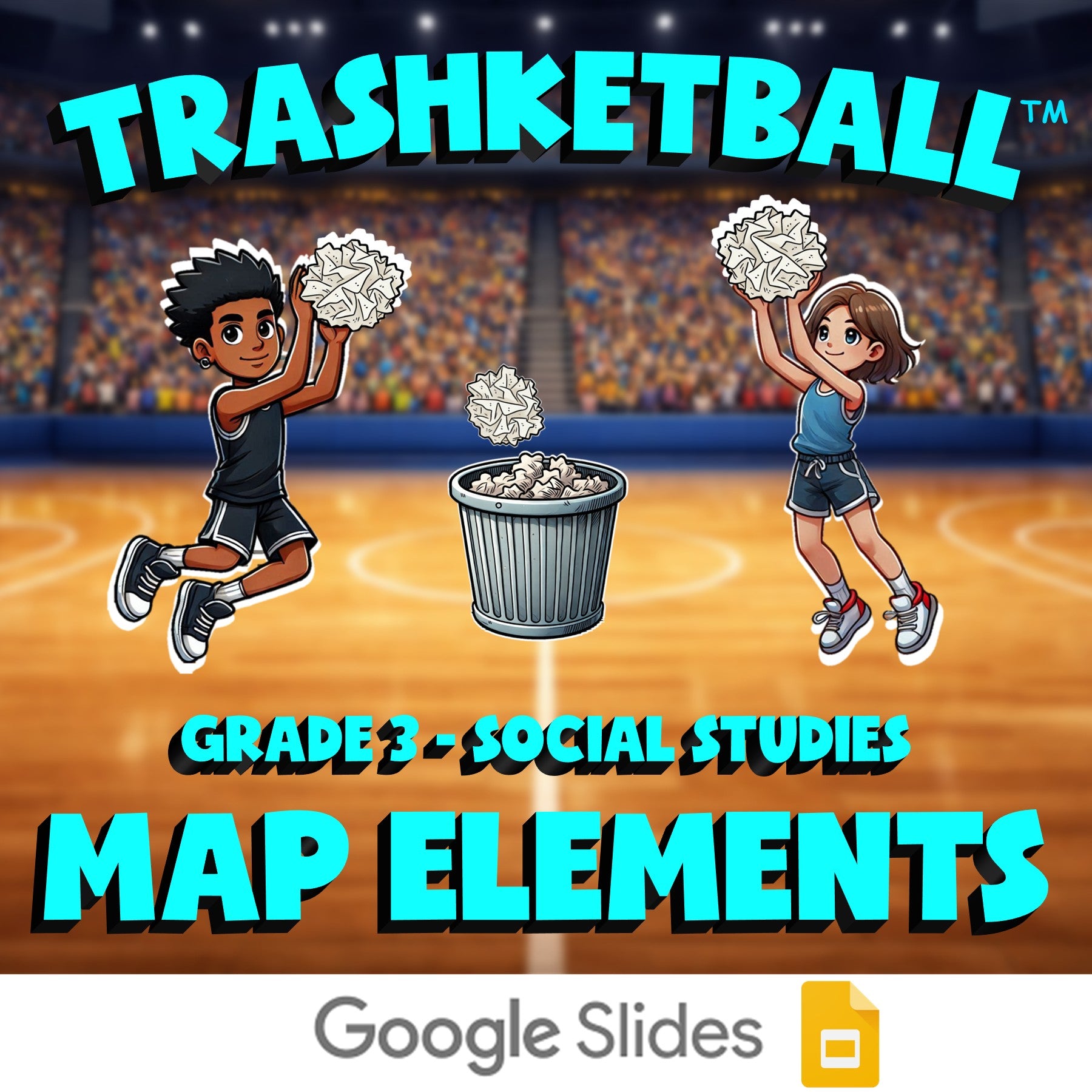 Map Elements TRASHKETBALL Socials Game - No Prep Grade 3 Review Activity