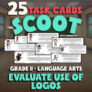Evaluate Use of Logos SCOOT TASK CARDS ELA Game - No Prep Grade 11 Review