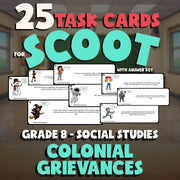 Colonial Grievances SCOOT TASK CARDS Socials Game - No Prep Grade 8 Review