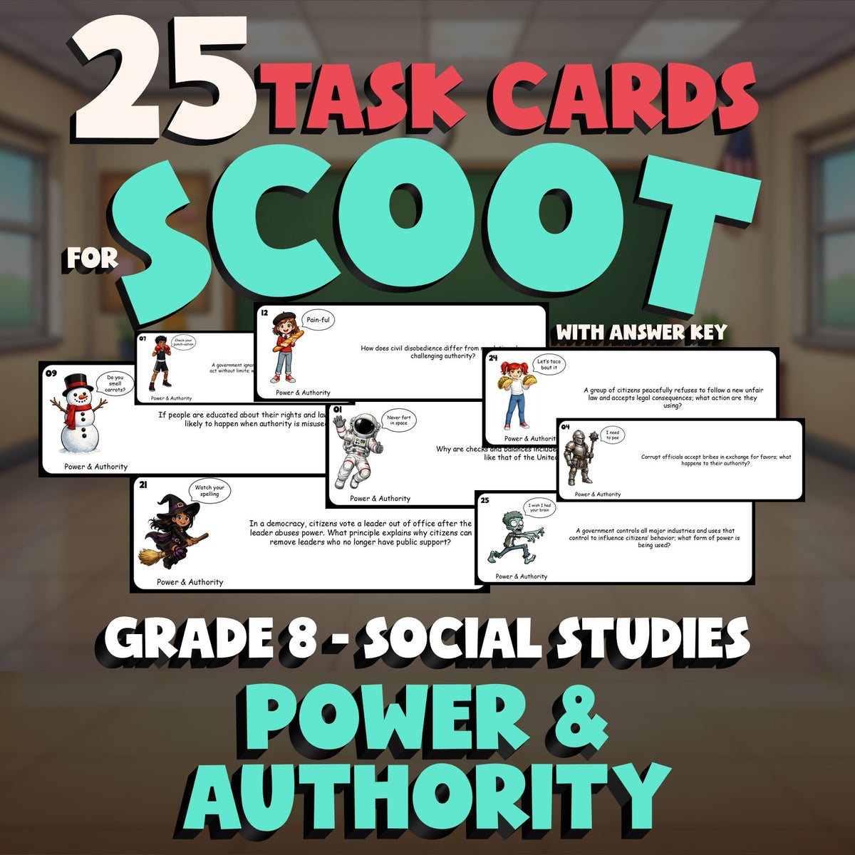 Power & Authority SCOOT TASK CARDS Socials Game - No Prep Grade 8 Review
