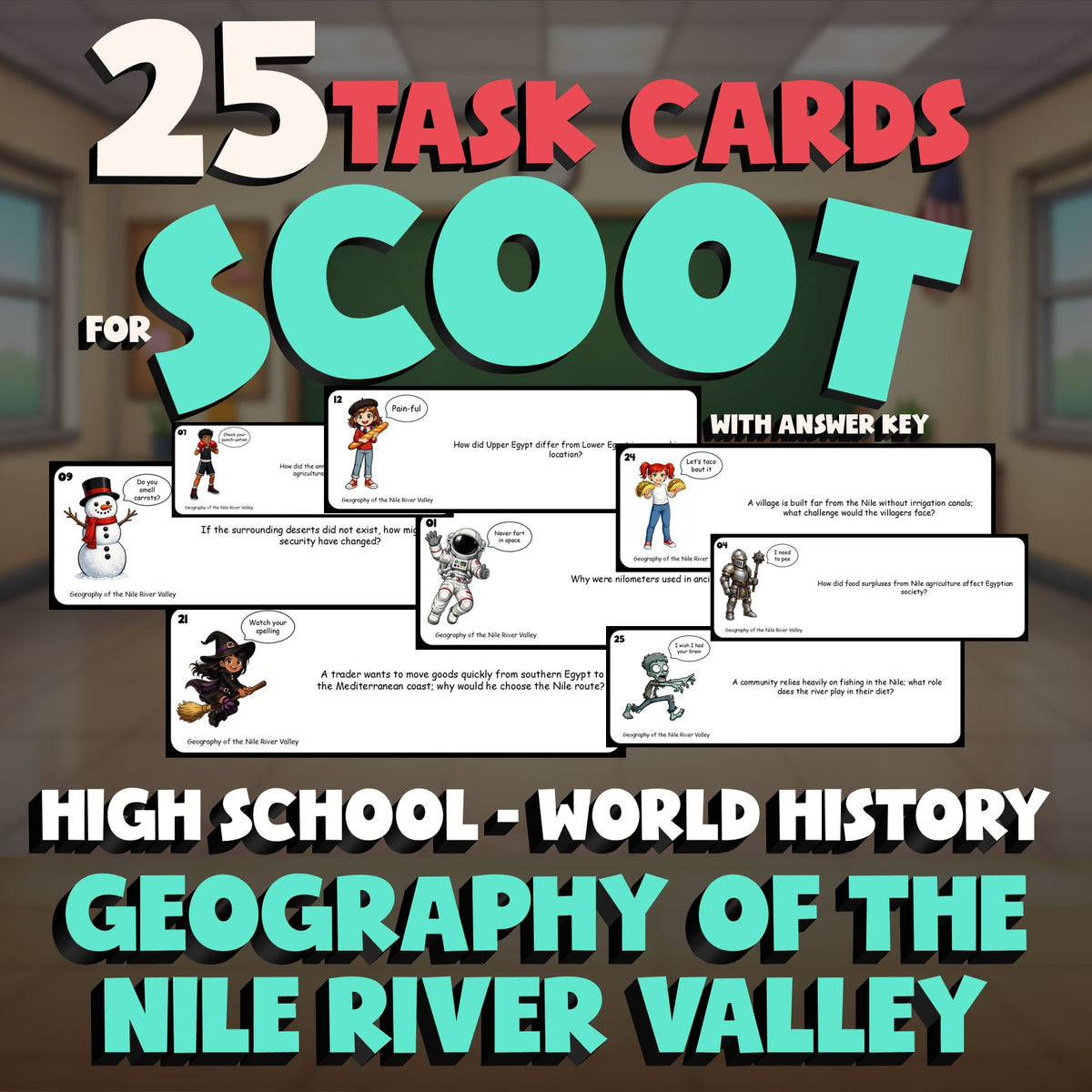 Geography of the Nile River Valley SCOOT TASK CARDS Game - No Prep World History