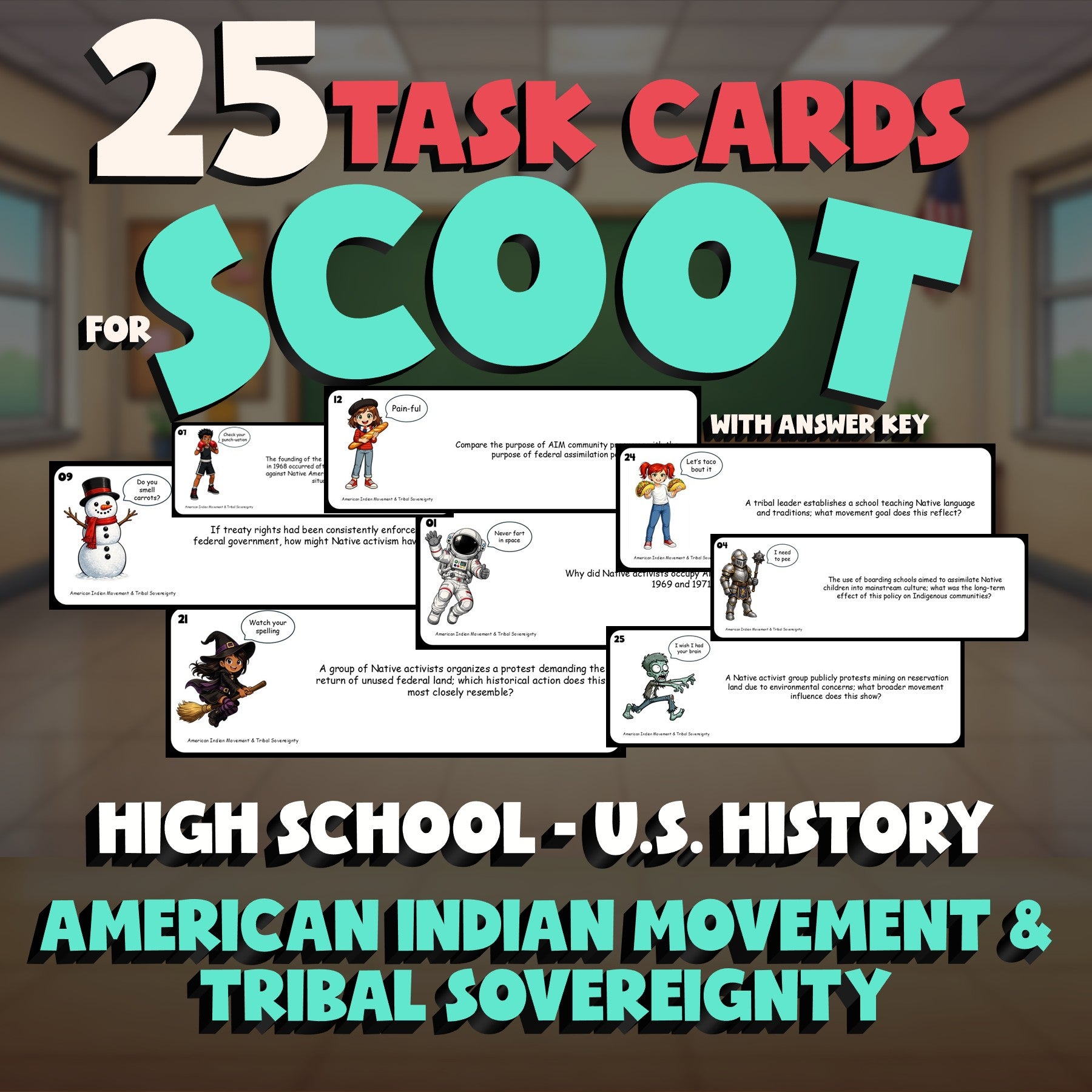 American Indian Movement & Tribal Sovereignty SCOOT TASK CARDS U.S. History Game