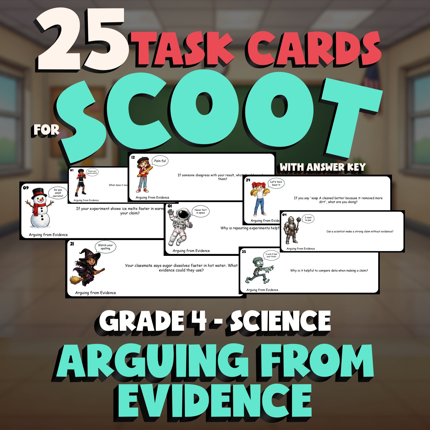 Arguing from Evidence SCOOT TASK CARDS Science Game - No Prep Grade 4 Review