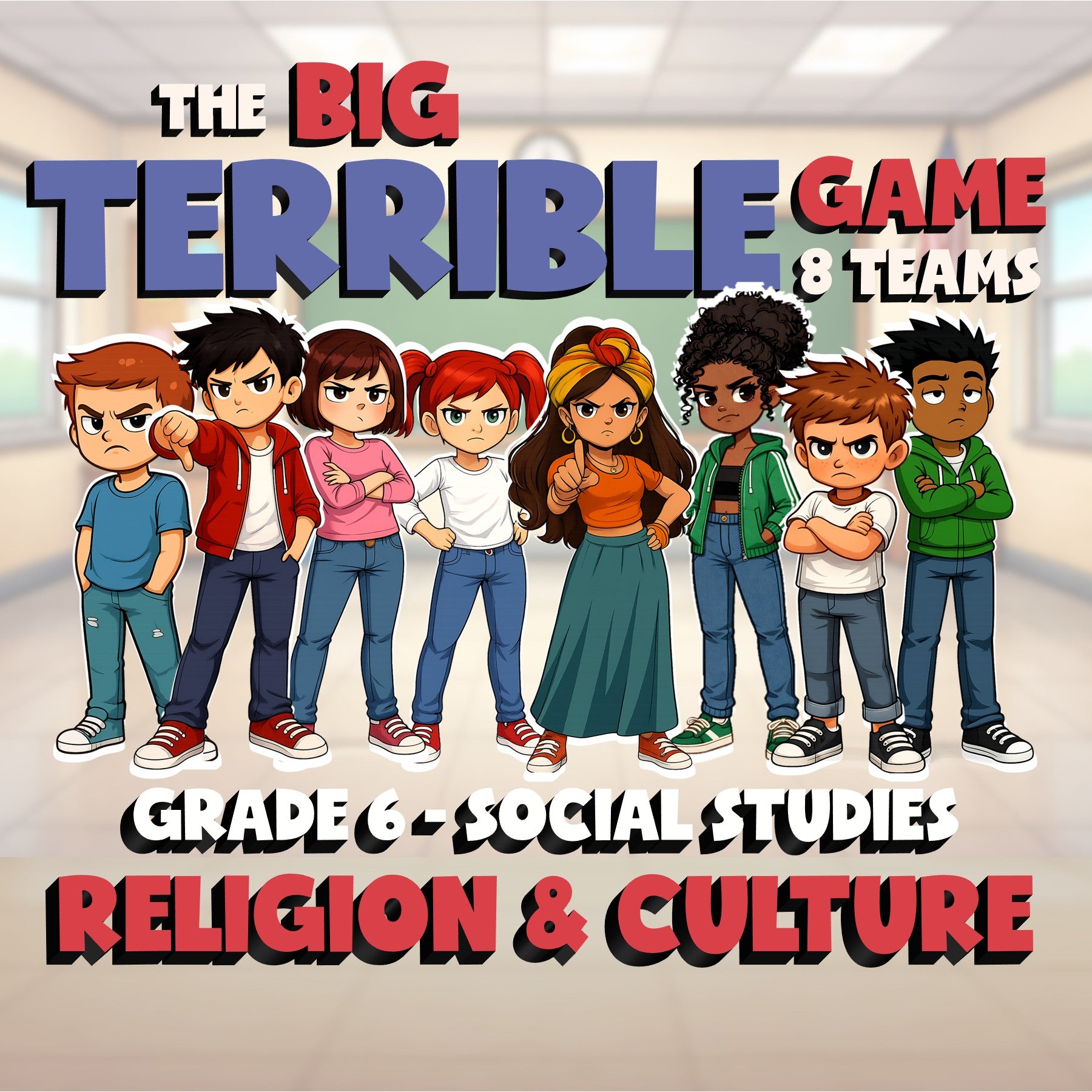 Religion & Culture BIG TERRIBLE GAME - No Prep Grade 6 Socials Review Activity