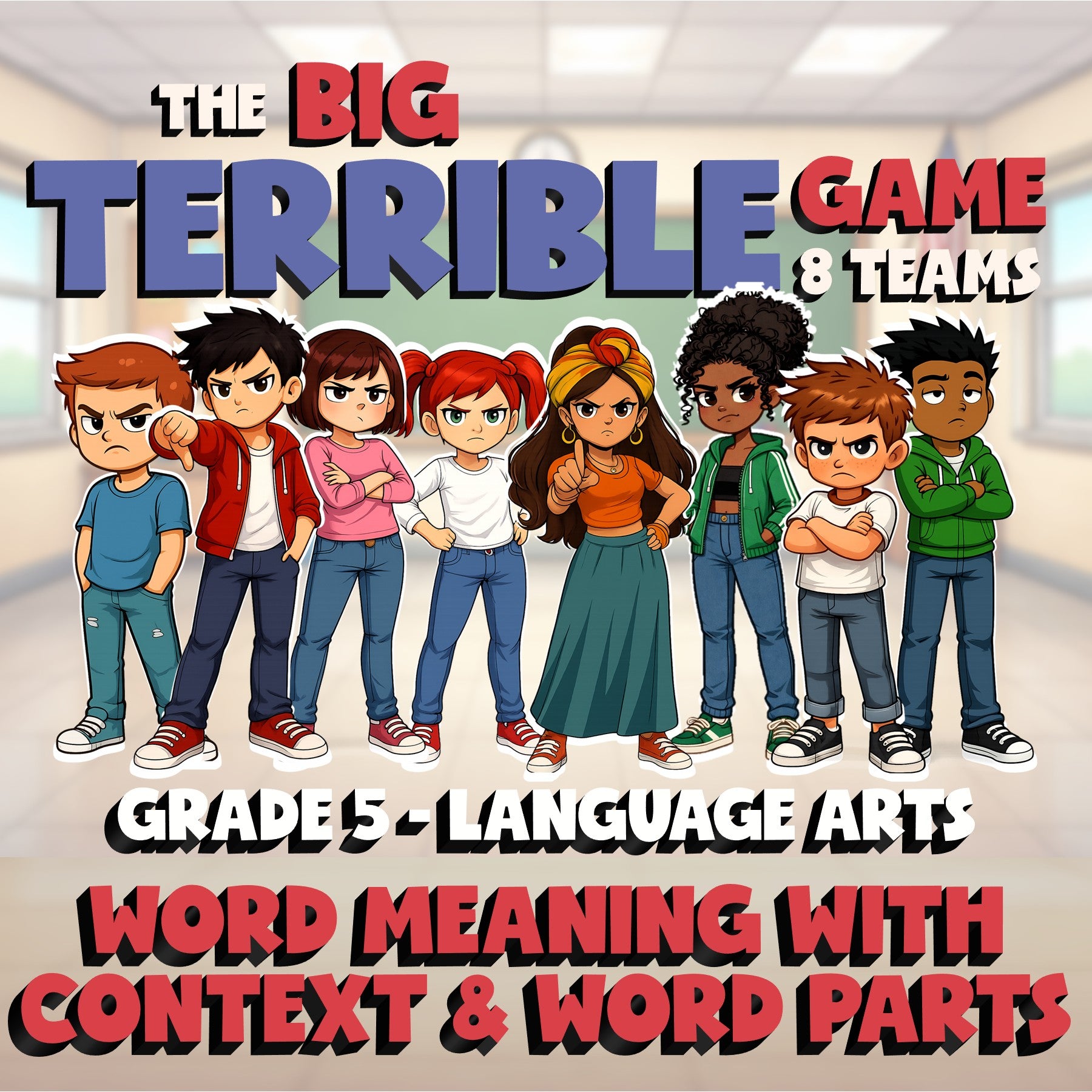 Word Meaning with Context & Word Parts BIG TERRIBLE GAME - Grade 5 ELA Review