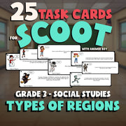 Types of Regions SCOOT TASK CARDS Socials Game - No Prep Grade 3 Review Activity