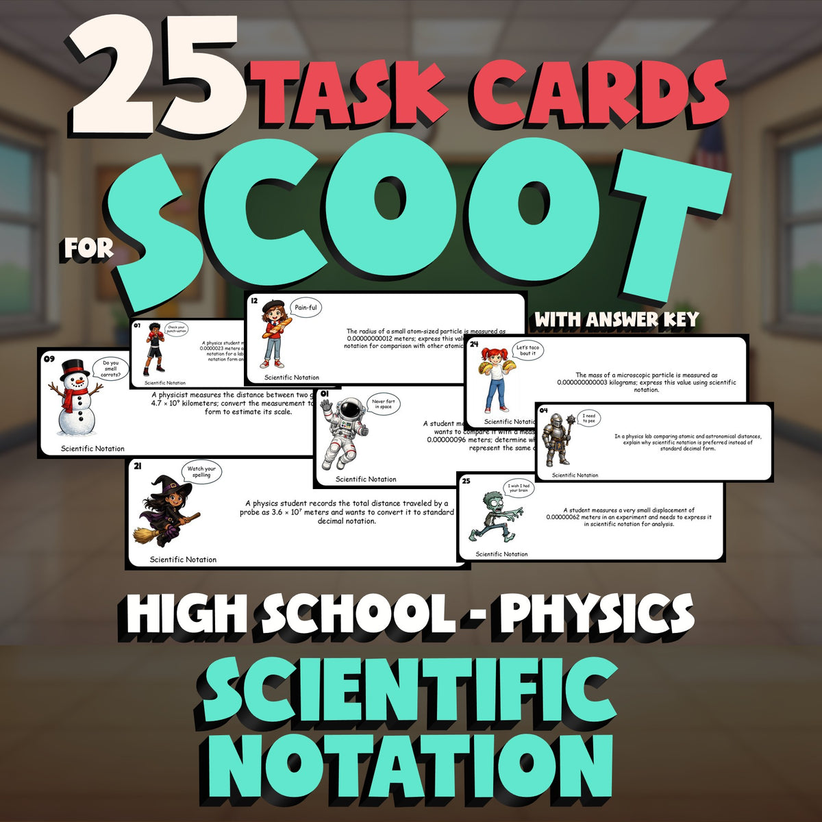 Scientific Notation SCOOT TASK CARDS Science Game - No Prep Physics Review