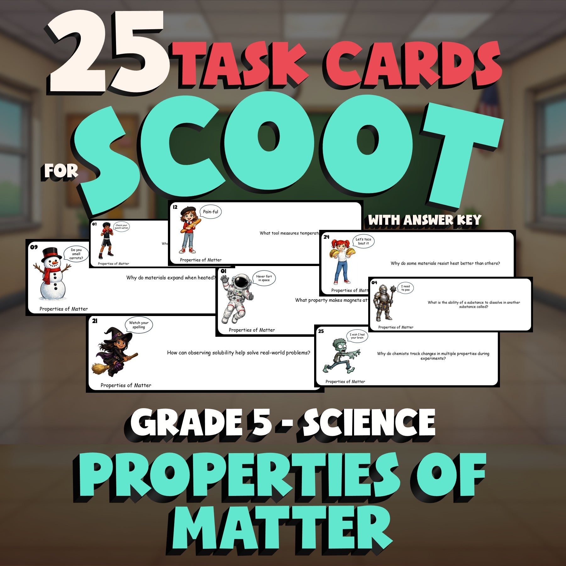 Properties of Matter SCOOT TASK CARDS Science Game - No Prep Grade 5 Review