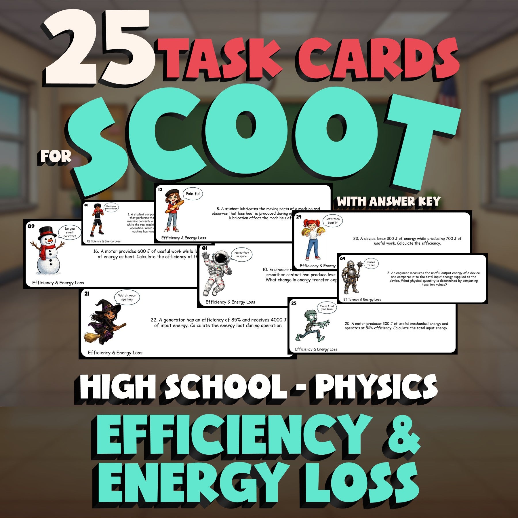 Efficiency & Energy Loss SCOOT TASK CARDS Science Game - No Prep Physics Review