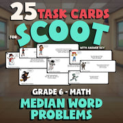 Median Word Problems SCOOT TASK CARDS Math Game - No Prep Grade 6 Review