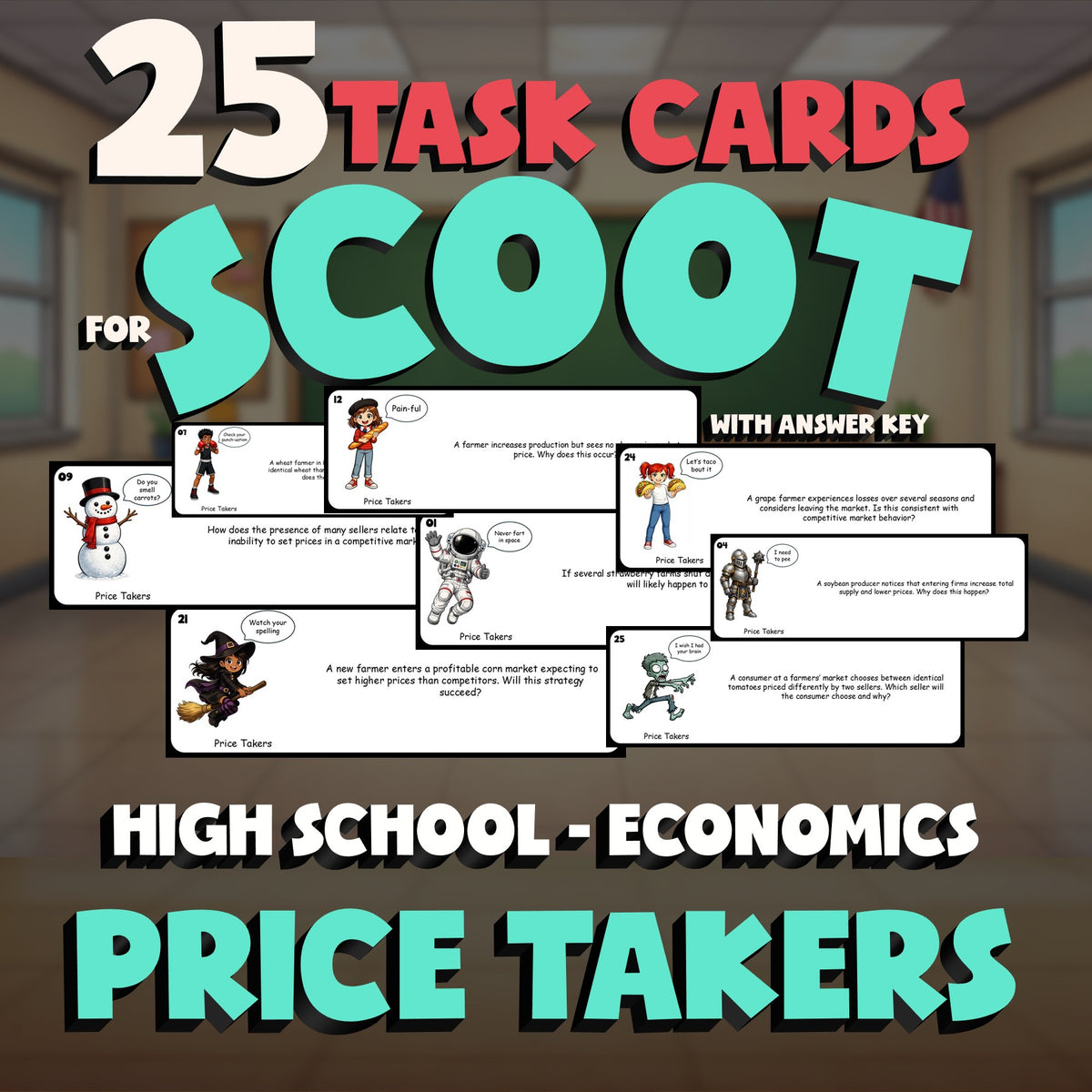 Price Takers SCOOT TASK CARDS Economics Game - No Prep Review Activity
