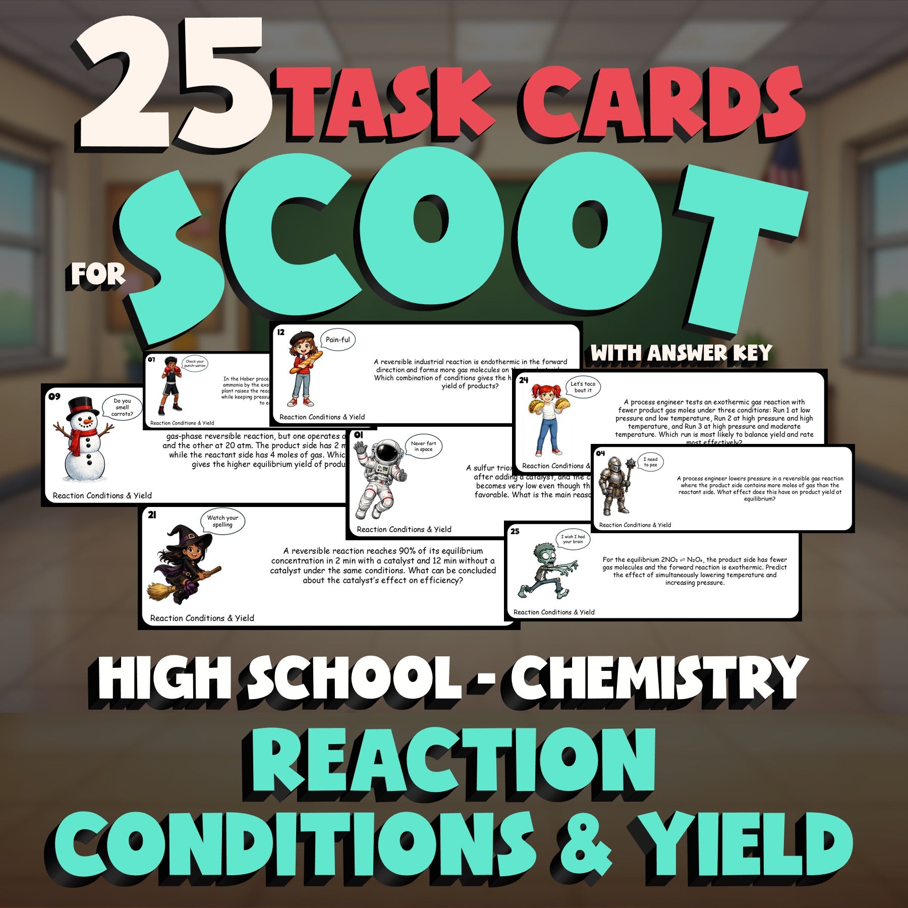 Reaction Conditions & Yield SCOOT TASK CARDS Science Game - No Prep Chemistry